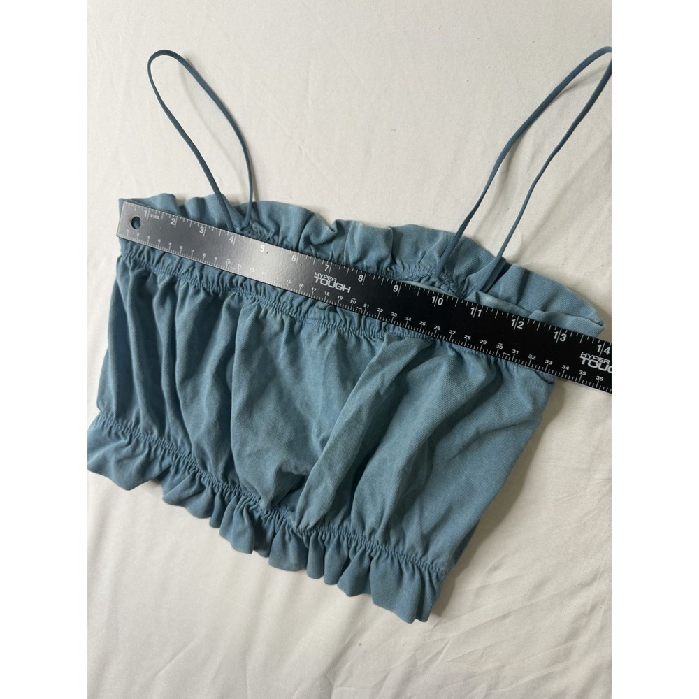 ZARA Womens Blue Ruffle Crop Top Cami Size S Stretchy Sleeveless - Picture 4 of 5